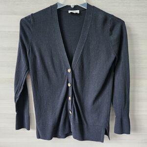 Loft Cardigan Sweater Womens Small Black Knitted V Neck Button Up‎ Long Sleeve
